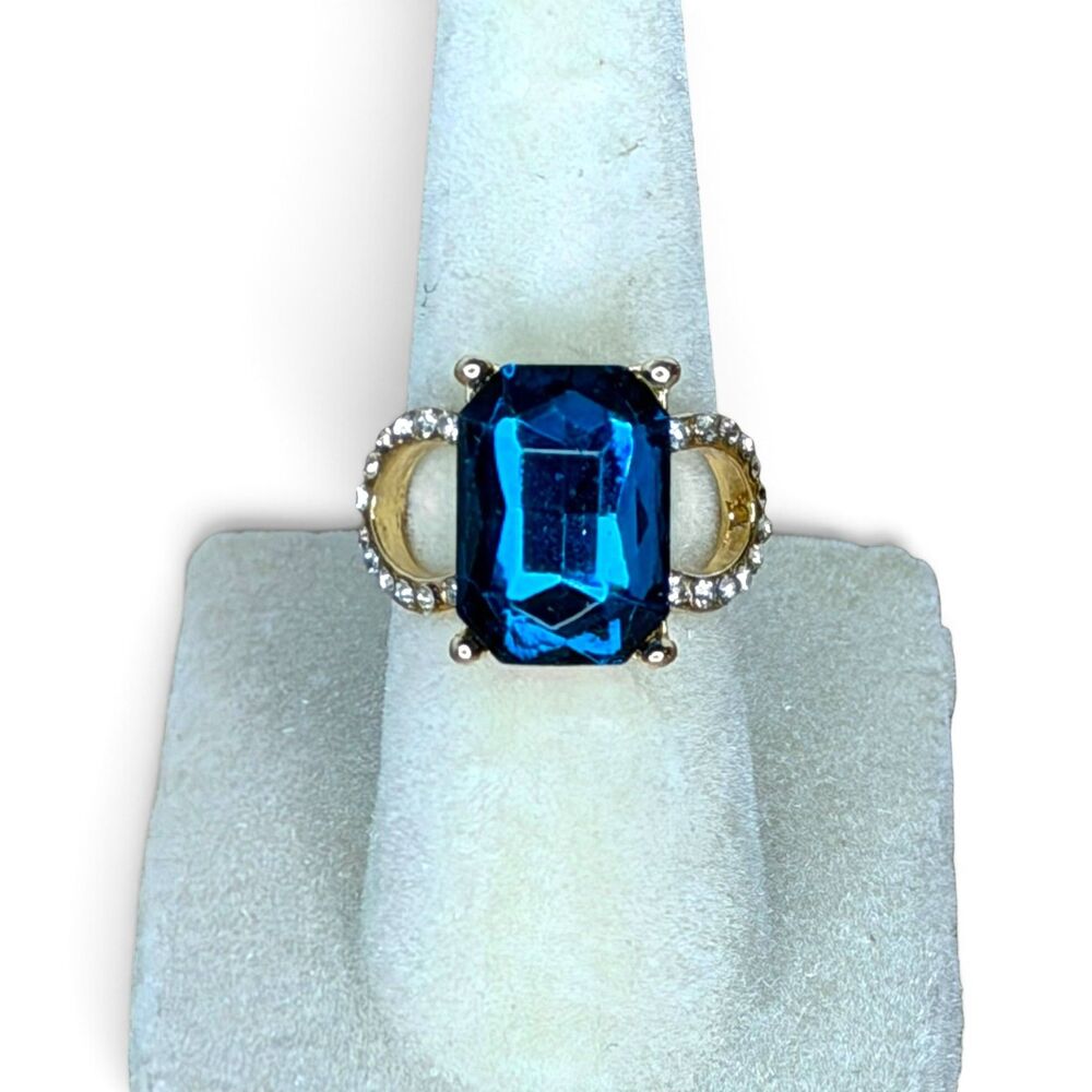 Gold-Tone Fashion Ring with Blue Center Stone